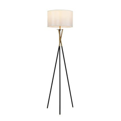 White Fabric-Shade Floor Lamp with Foot Switch