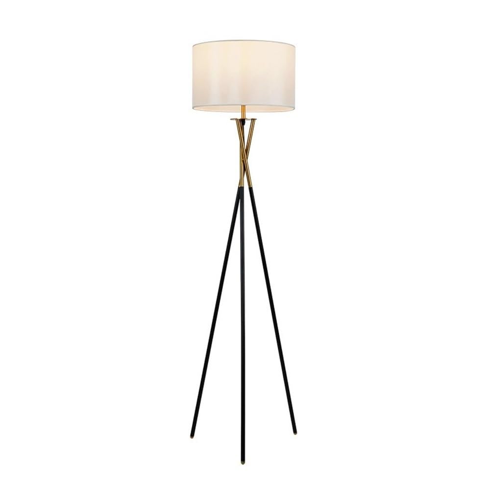 White Fabric-Shade Floor Lamp with Foot Switch