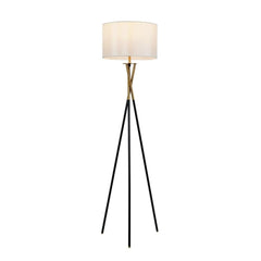 White Fabric-Shade Floor Lamp with Foot Switch