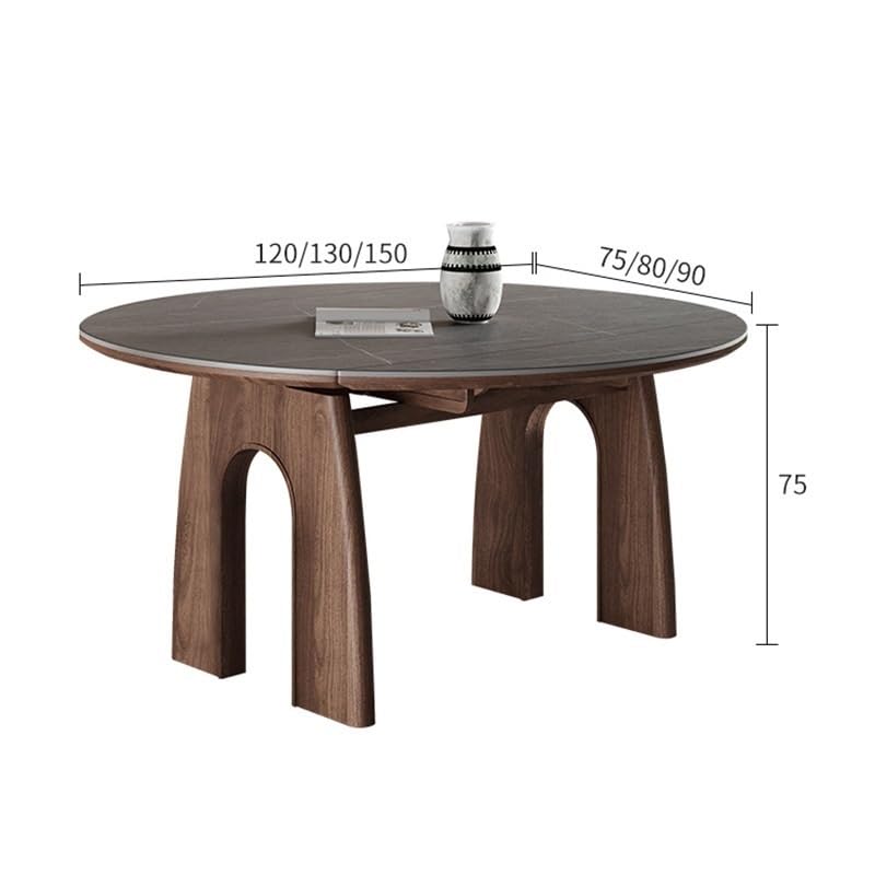 Extendable Wood Dining Table with Stone-Slab Top
