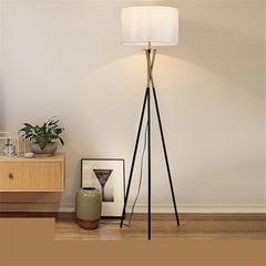 White Fabric-Shade Floor Lamp with Foot Switch
