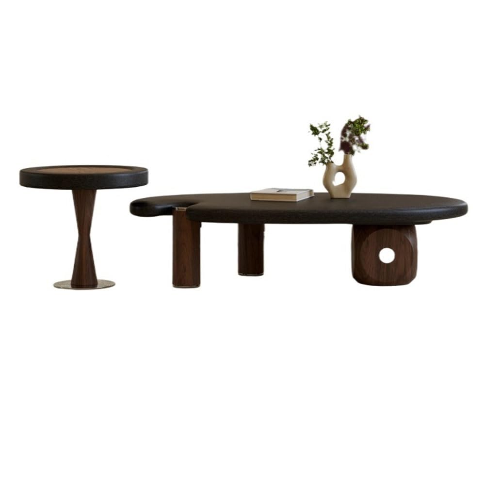 Sculptural Wooden Coffee and Side Table Set