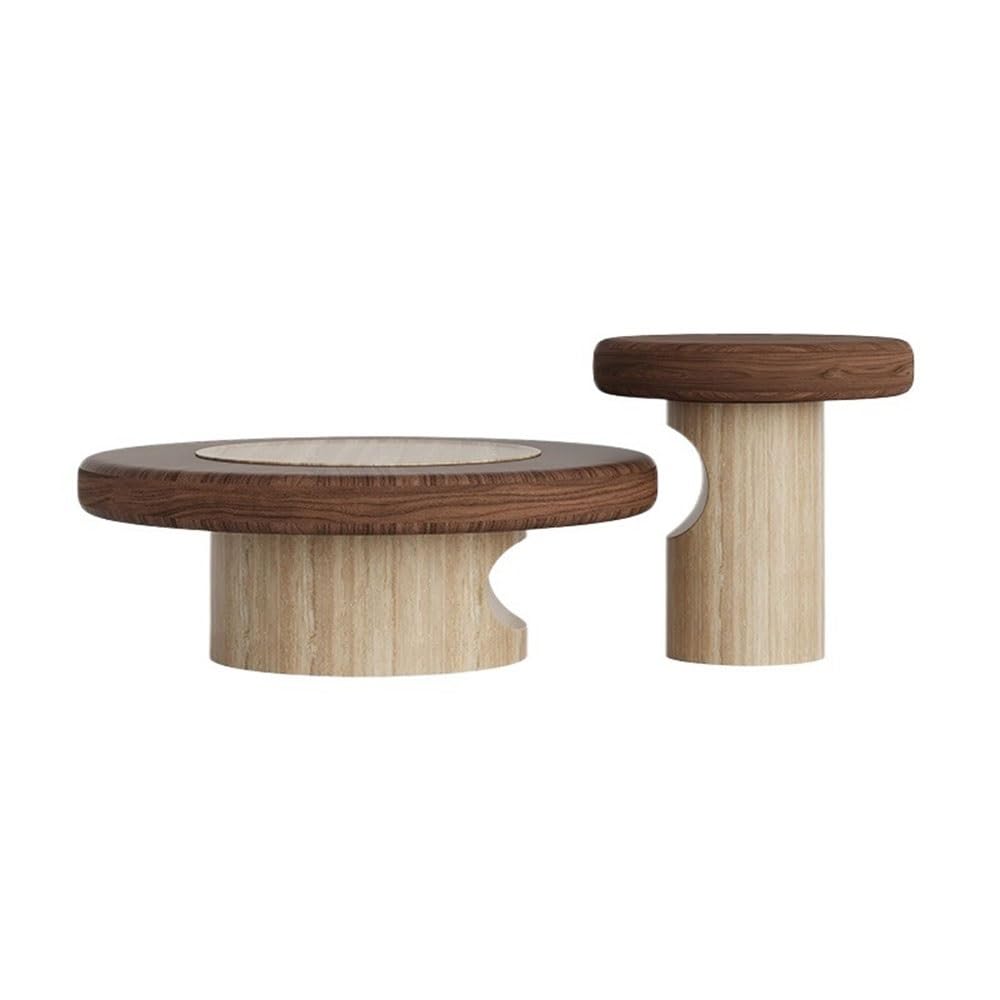 Wood-Grain Coffee Table Set with Mobile Side Table