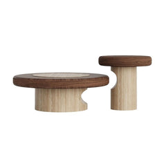 Wood-Grain Coffee Table Set with Mobile Side Table