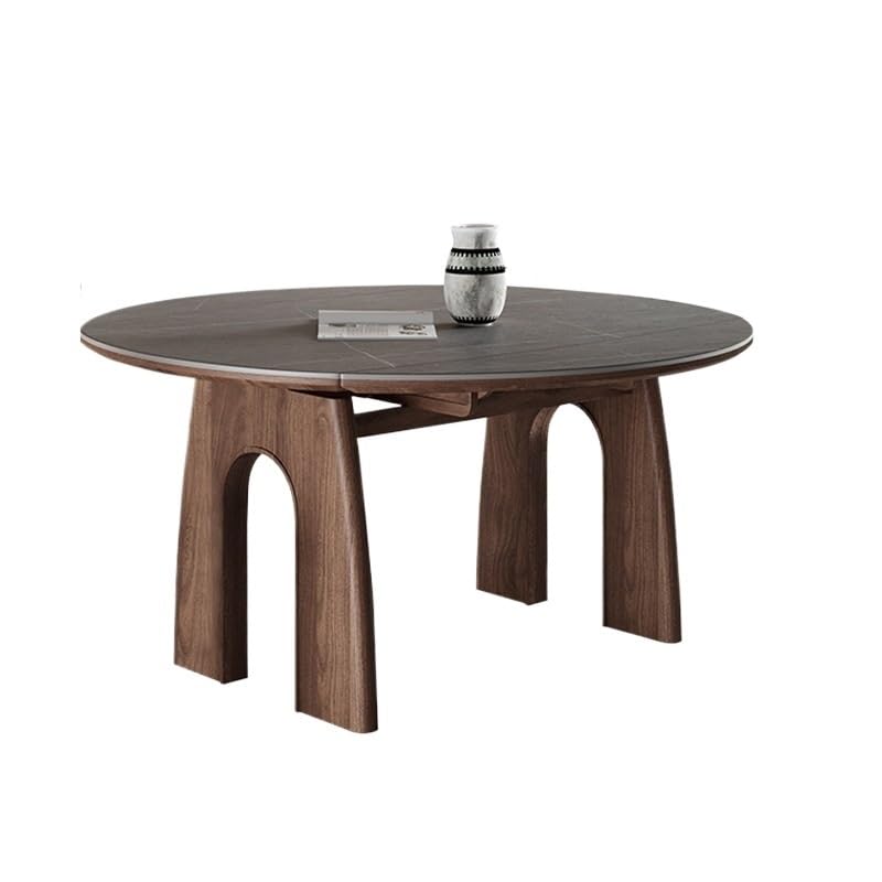 Extendable Wood Dining Table with Stone-Slab Top