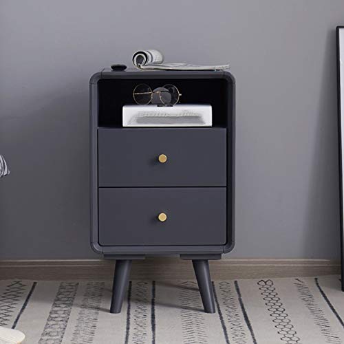 Wooden Two-Drawer Nightstand with Brass Handles
