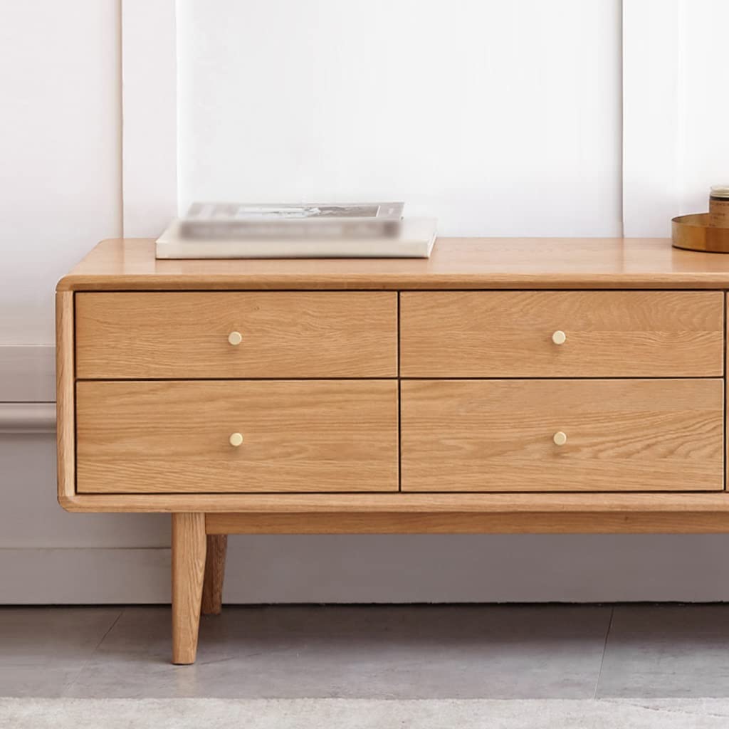 Oak Media Console with Drawer Storage and Cable Holes