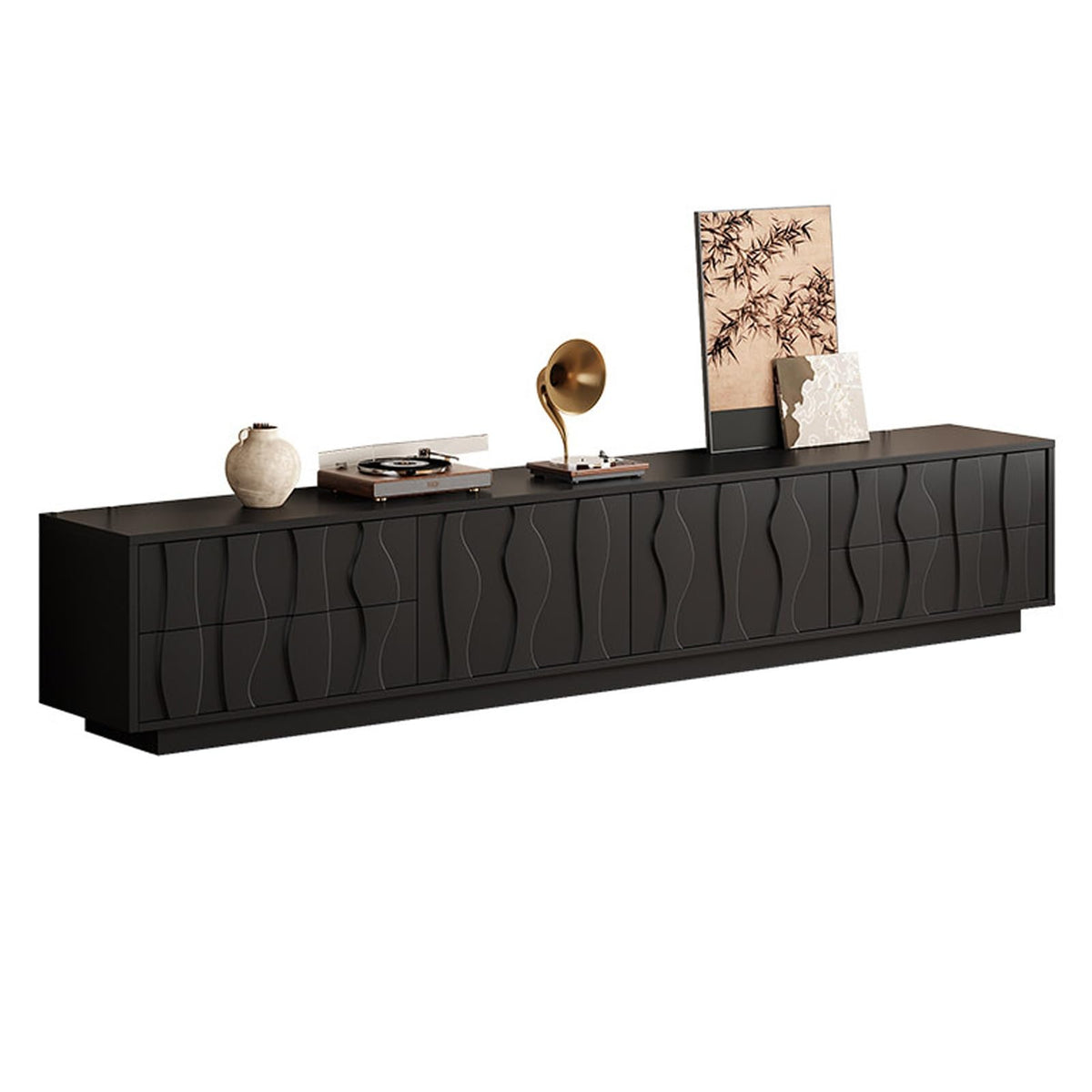 Wavy-Panel Media Console with Concealed Storage