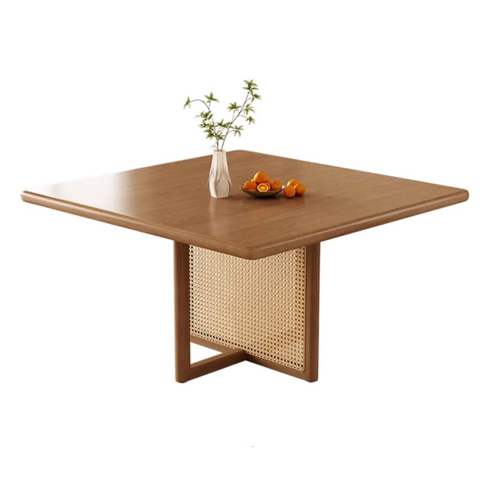 Square Wood and Rattan Dining Table, 110 cm