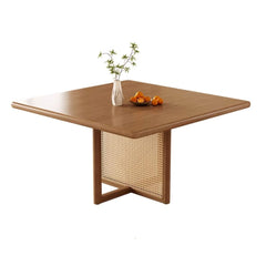 Square Wood and Rattan Dining Table, 110 cm