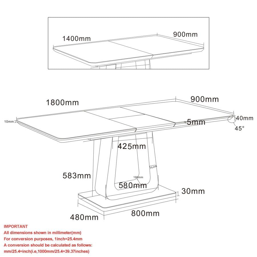 Warm Grey Extension Dining Table with Glass Top
