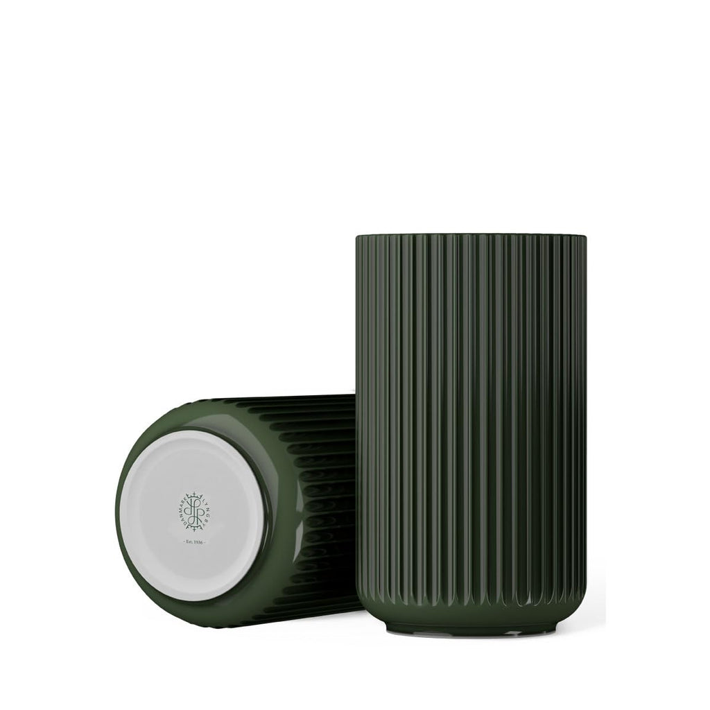 Dark Green Ribbed Porcelain Vase, 12.2 in