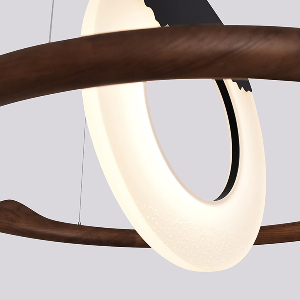 Wood and Metal LED Chandelier, 80 cm Diameter