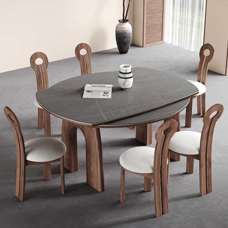 Extendable Wood Dining Table with Stone-Slab Top