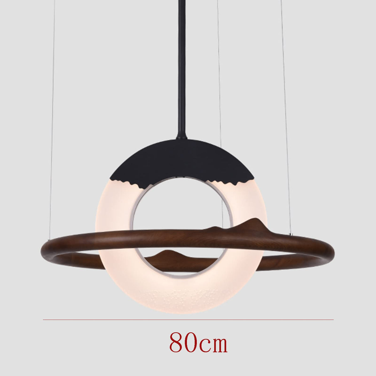 Wood and Metal LED Chandelier, 80 cm Diameter