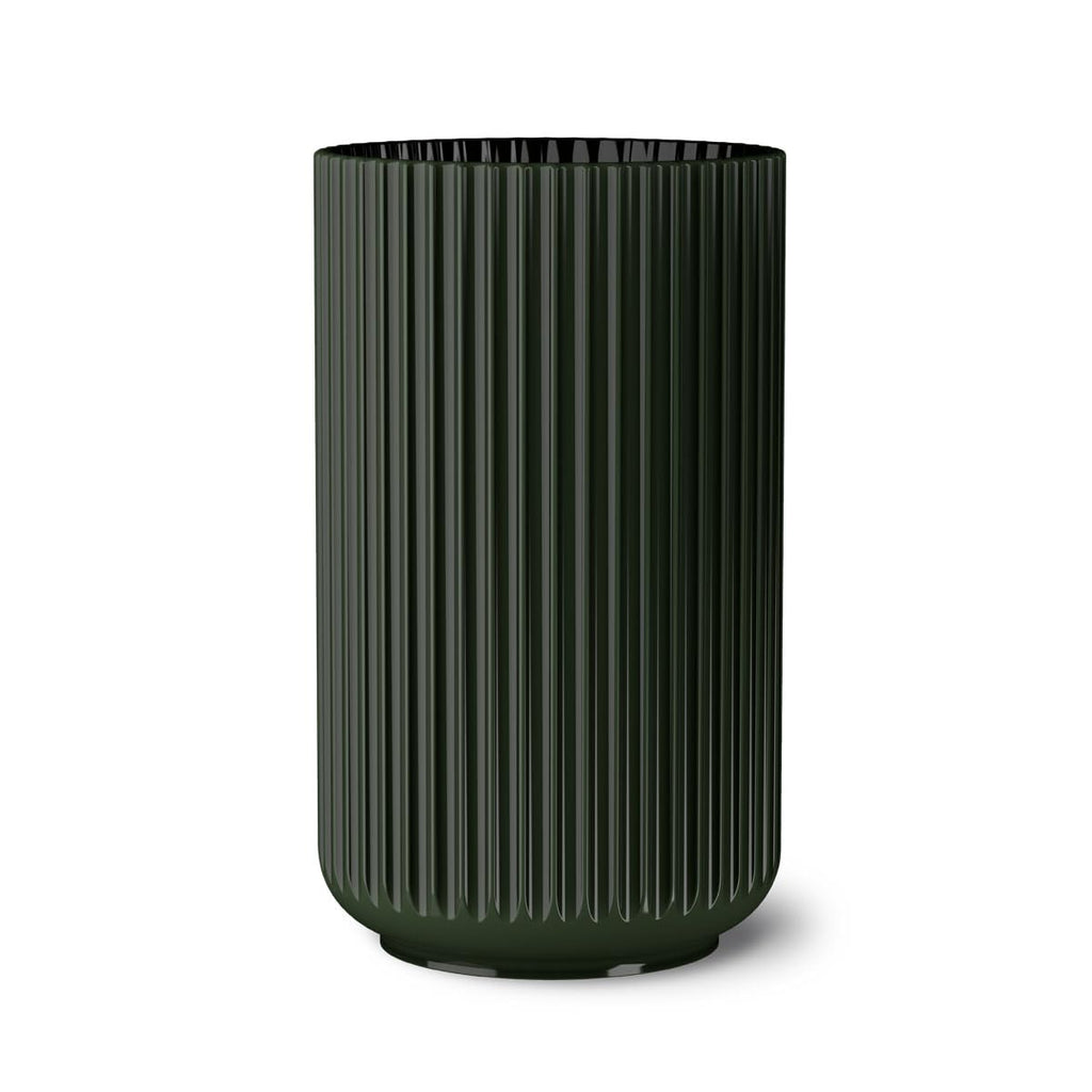 Dark Green Ribbed Porcelain Vase, 12.2 in