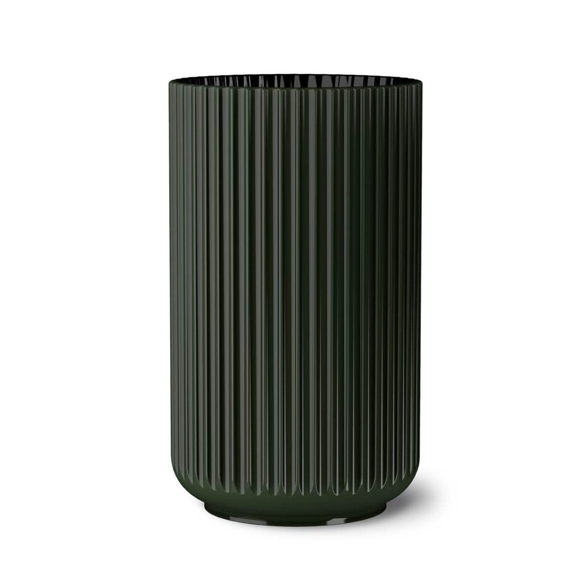 Dark Green Ribbed Porcelain Vase, 12.2 in