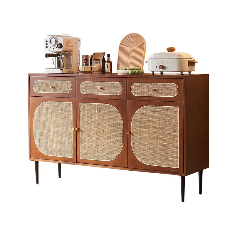 Wood and Rattan Sideboard, 140 x 40 x 90 cm