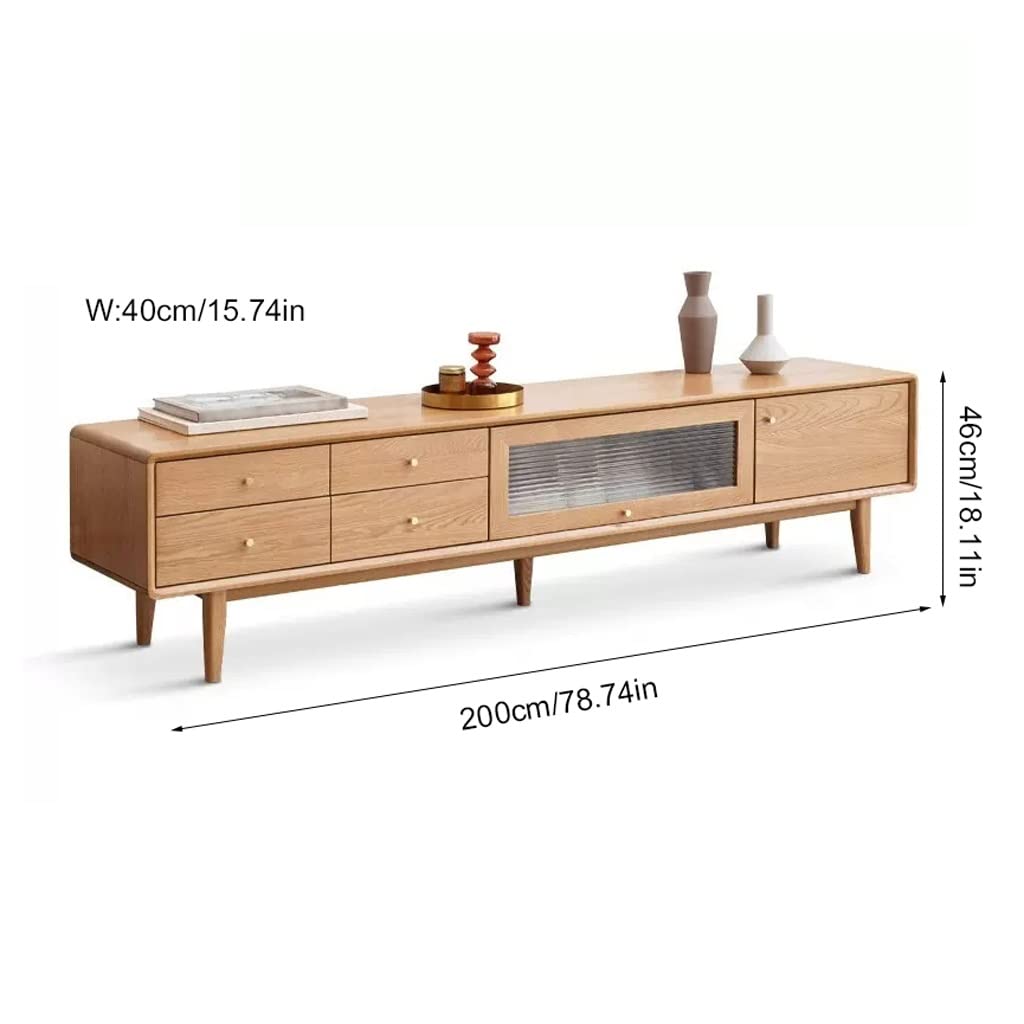 Oak Media Console with Drawer Storage and Cable Holes