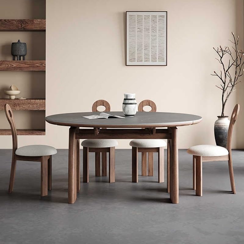 Extendable Wood Dining Table with Stone-Slab Top