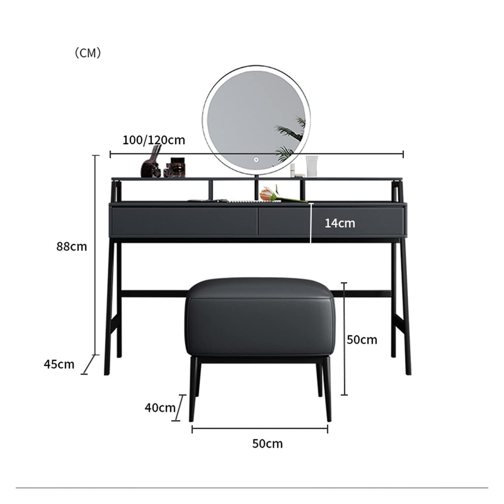 Grey Vanity Table Set with Mirror and Stool, 120 cm