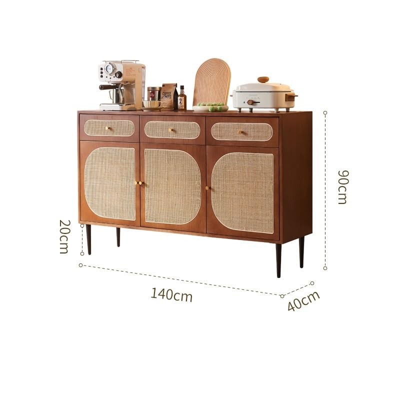 Wood and Rattan Sideboard, 140 x 40 x 90 cm