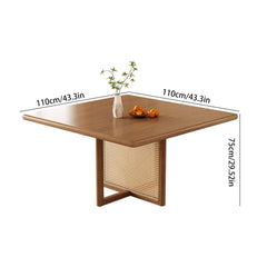 Square Wood and Rattan Dining Table, 110 cm