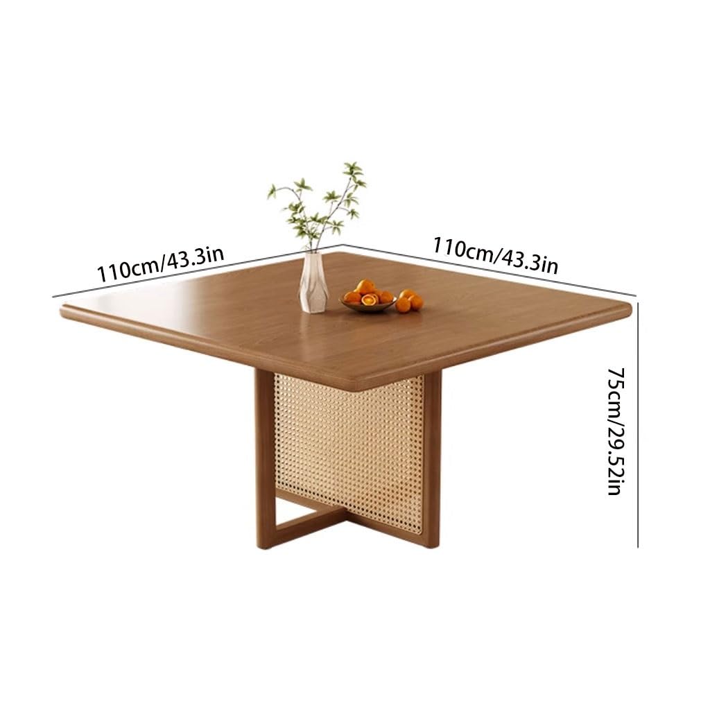 Square Wood and Rattan Dining Table, 110 cm