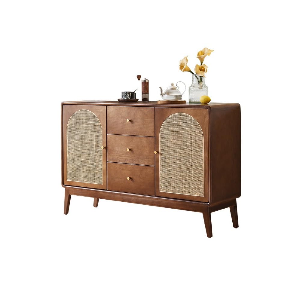 Wood and Rattan Sideboard, 130 x 40 x 84 cm