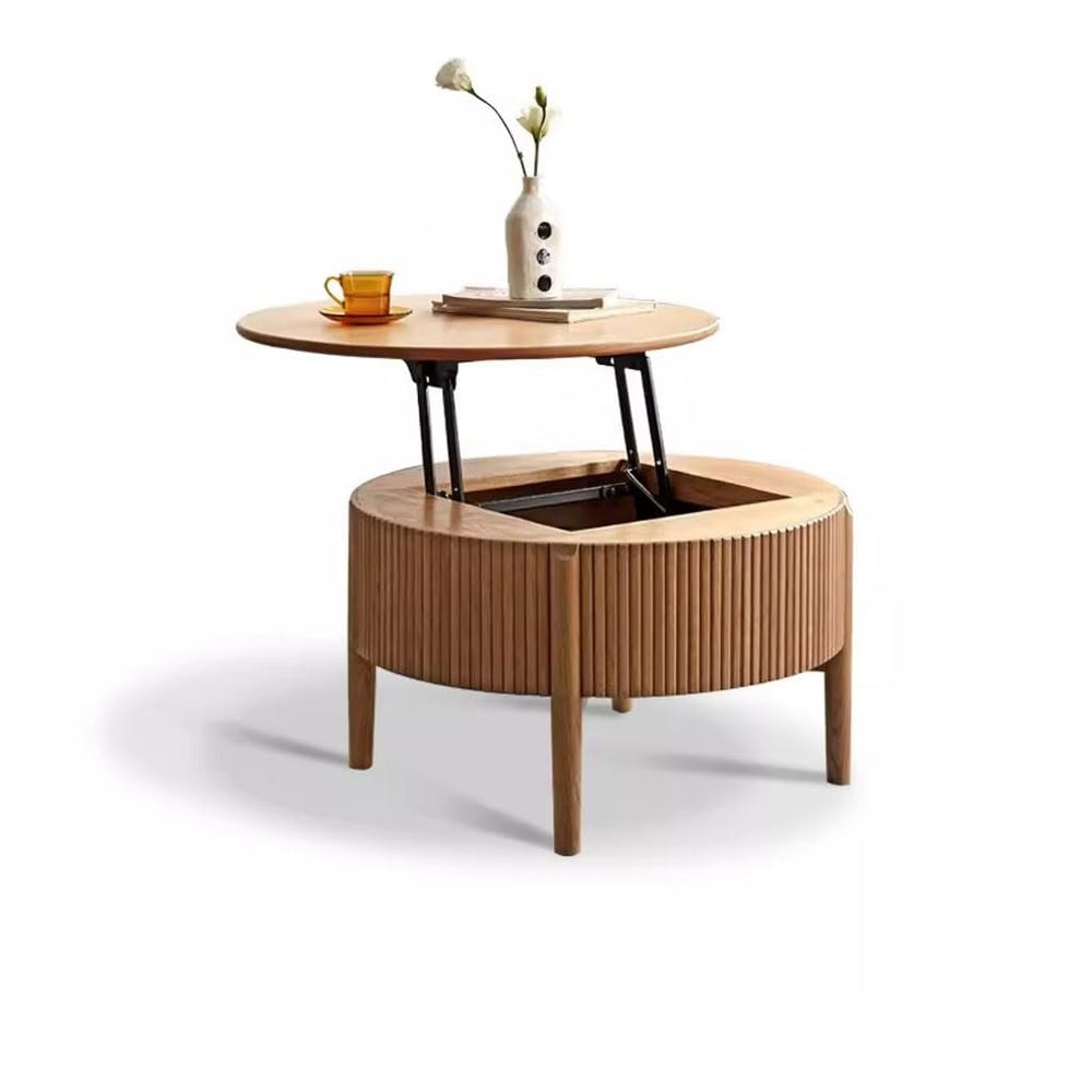 Round Oak Height-Adjustable Coffee Table, 70 cm