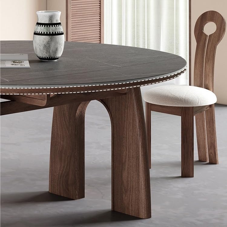 Extendable Wood Dining Table with Stone-Slab Top