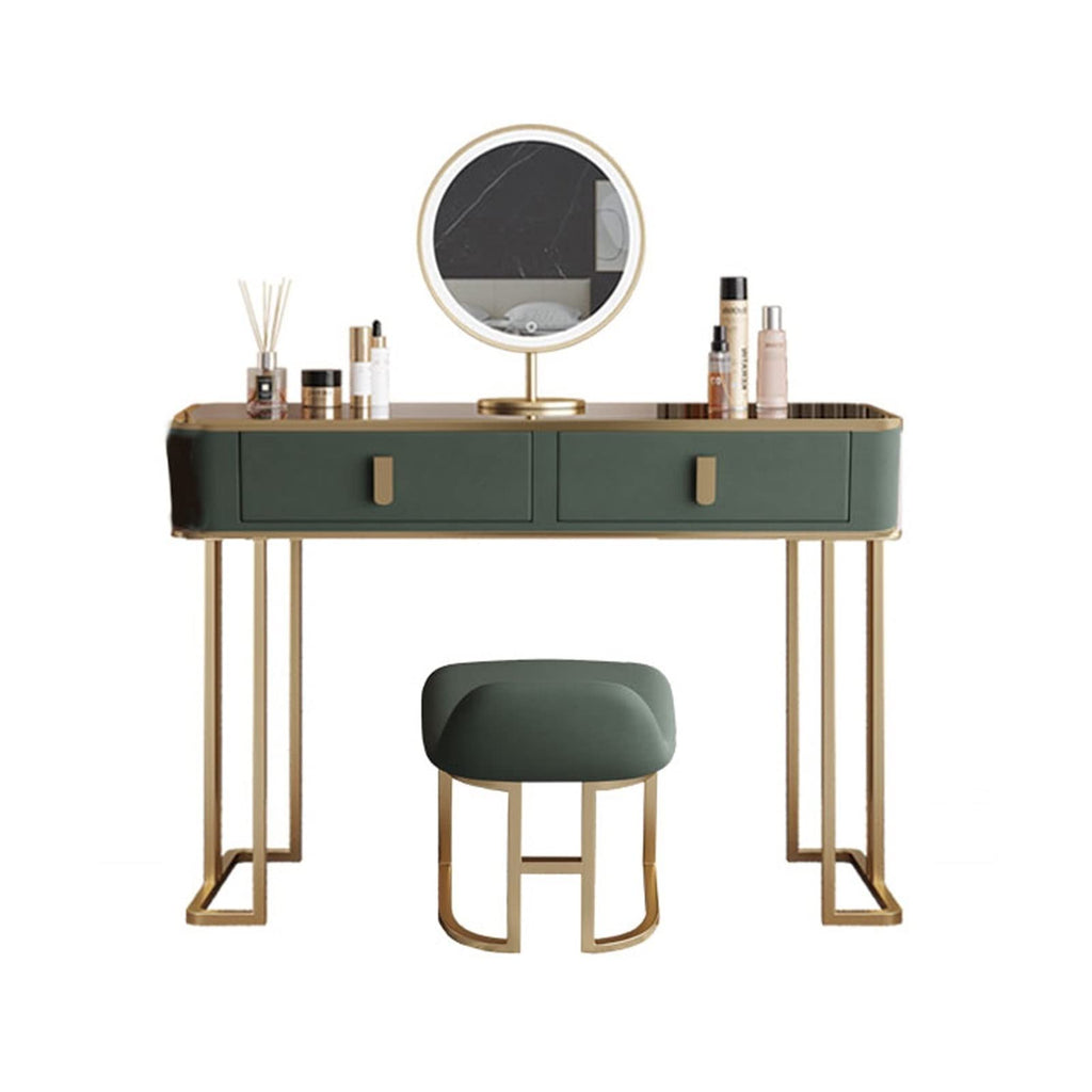 Green and Gold Vanity Set with LED Mirror and Stool