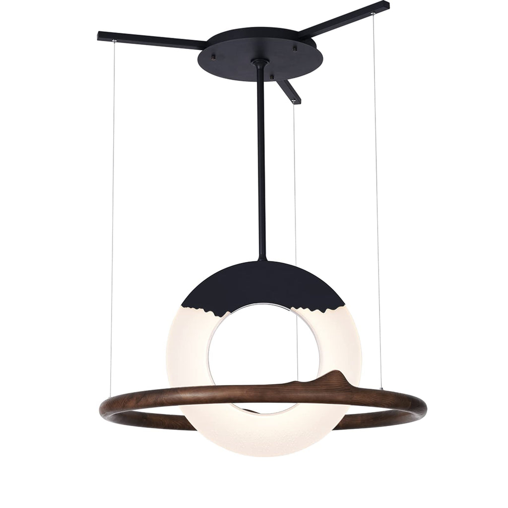 Wood and Metal LED Chandelier, 80 cm Diameter