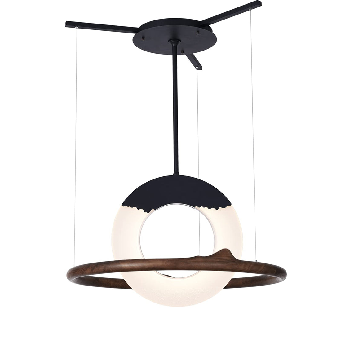 Wood and Metal LED Chandelier, 80 cm Diameter