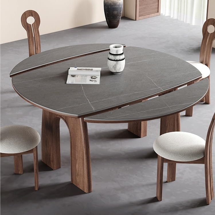 Extendable Wood Dining Table with Stone-Slab Top
