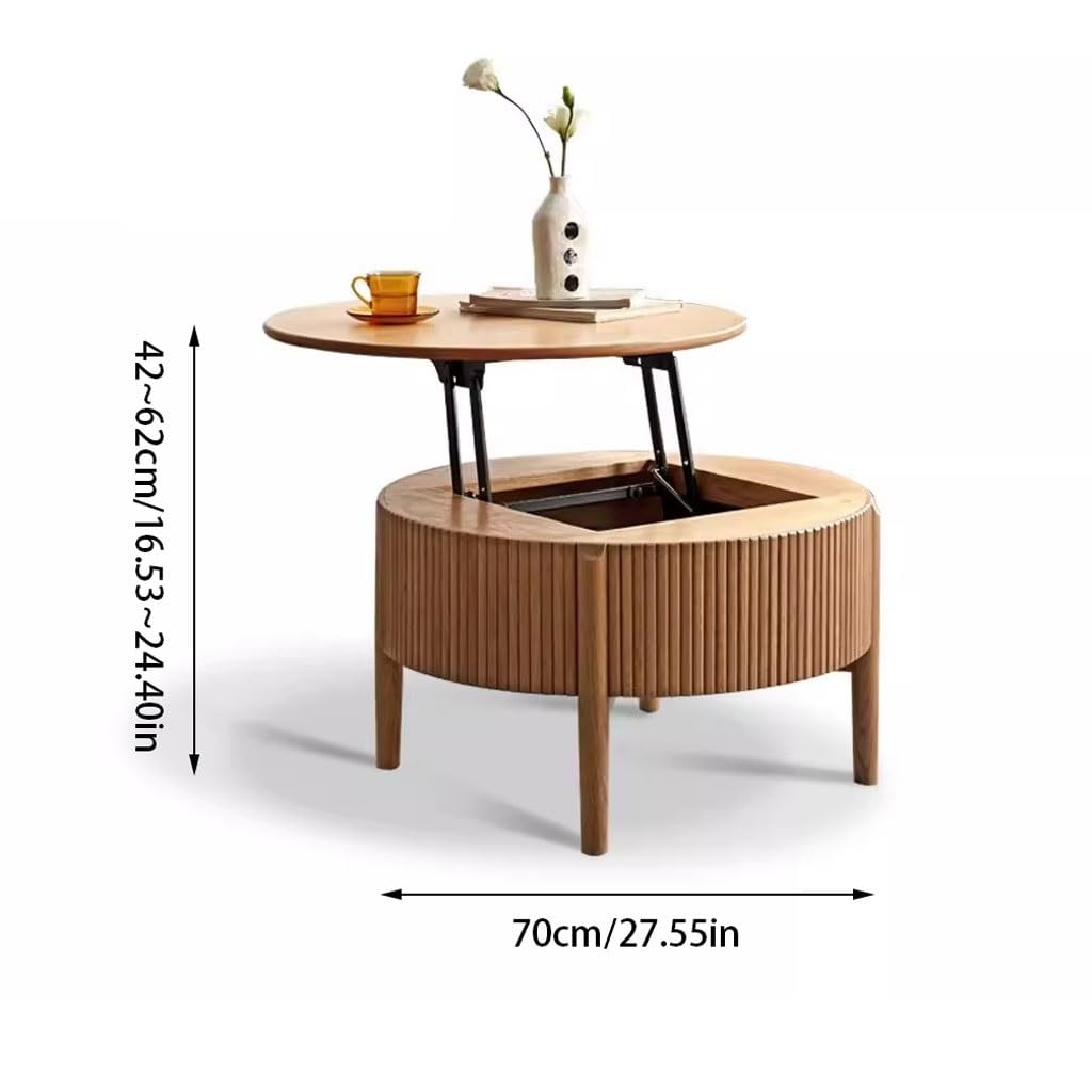 Round Oak Height-Adjustable Coffee Table, 70 cm