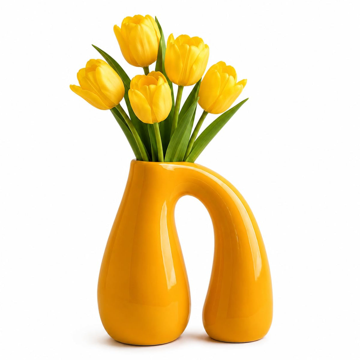 Ceramic Arch-Handle Vase, 7.5 in