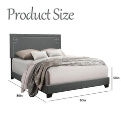 Grey Upholstered Platform Bed Frame with Slats