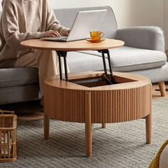 Round Oak Height-Adjustable Coffee Table, 70 cm