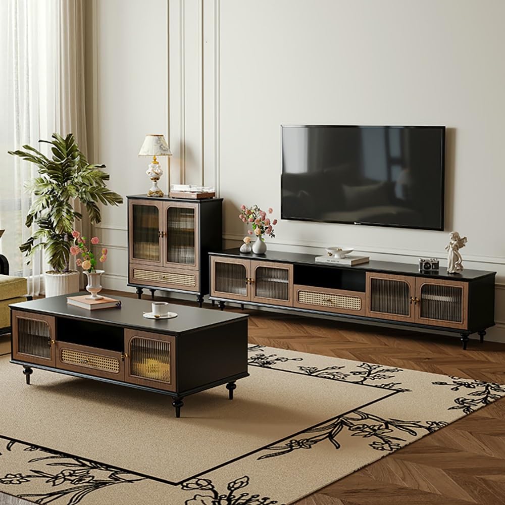 Wood and Rattan Media Console, 200 cm