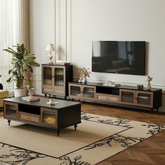 Wood and Rattan Media Console, 200 cm