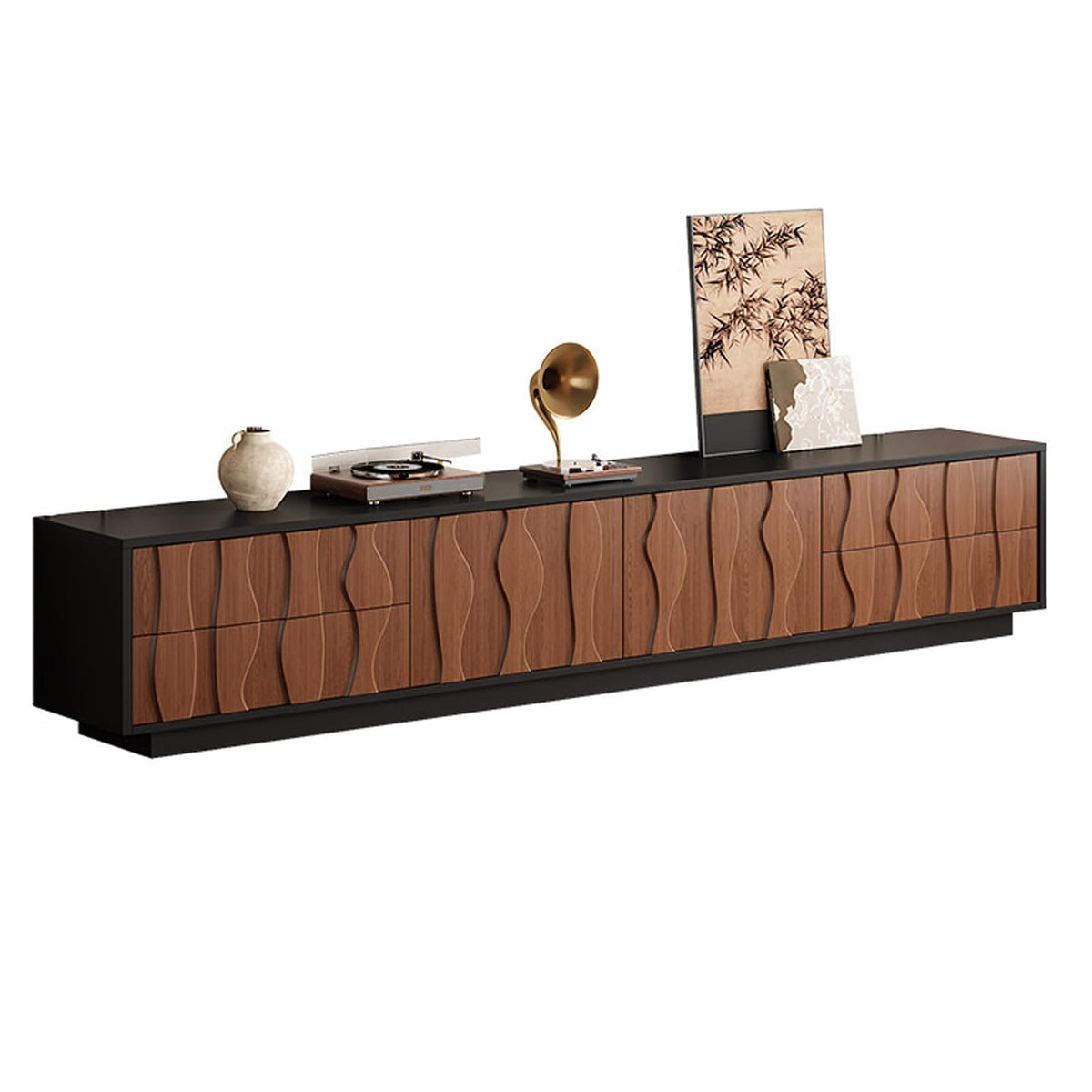 Wavy-Panel Media Console with Concealed Storage