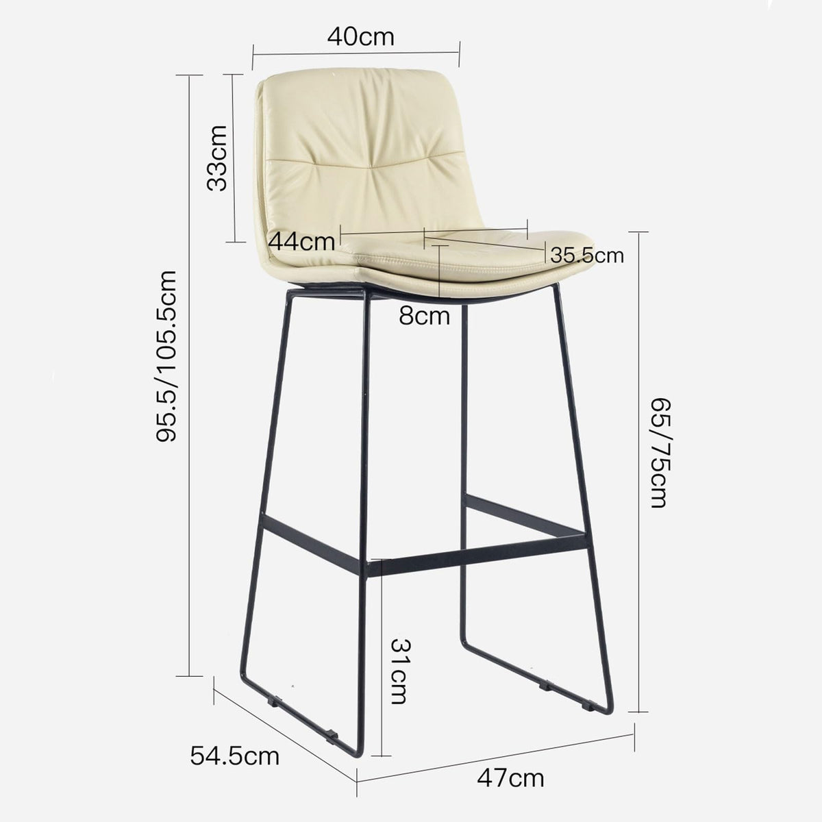Black Upholstered Bar Stools, Set of Four, 75 cm