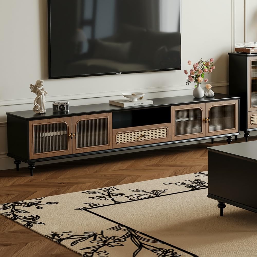Wood and Rattan Media Console, 200 cm