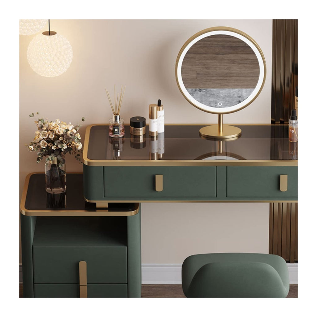 Green and Gold Vanity Set with LED Mirror and Stool