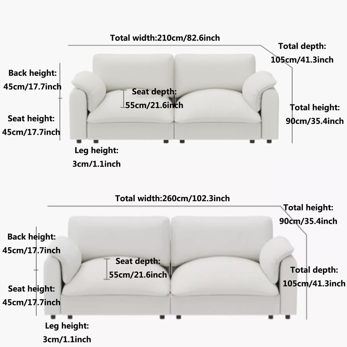 Linen Pull-Out Sofa Bed, 2.1 m