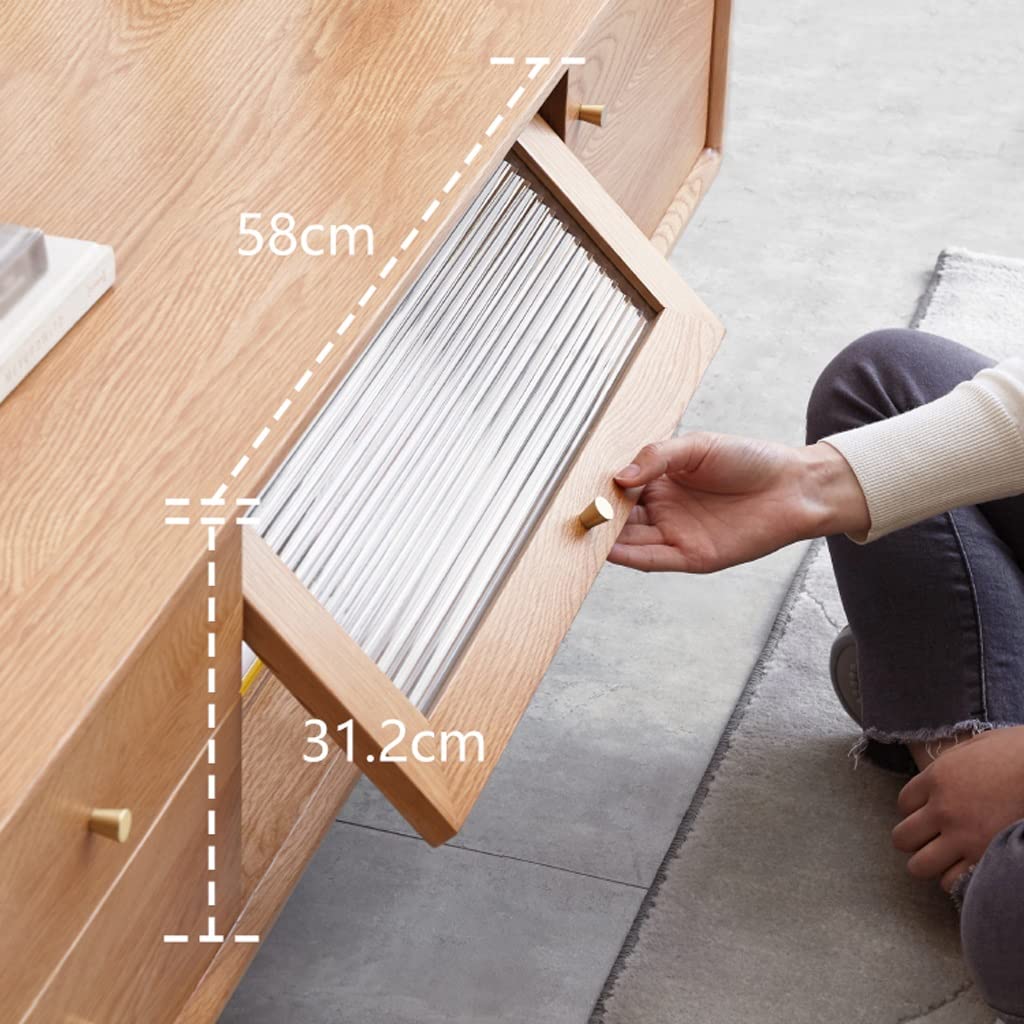 Oak Media Console with Drawer Storage and Cable Holes