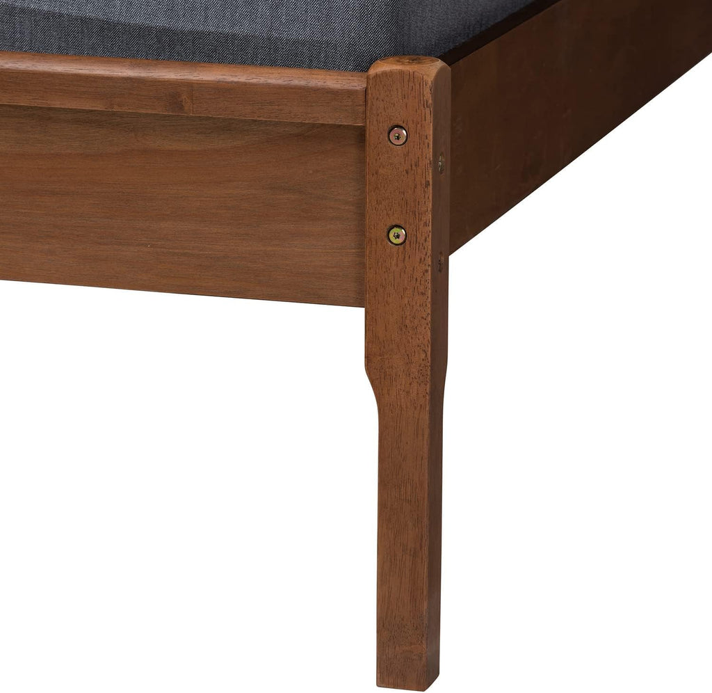 Wood and Rattan Platform Bed with Rounded Headboard