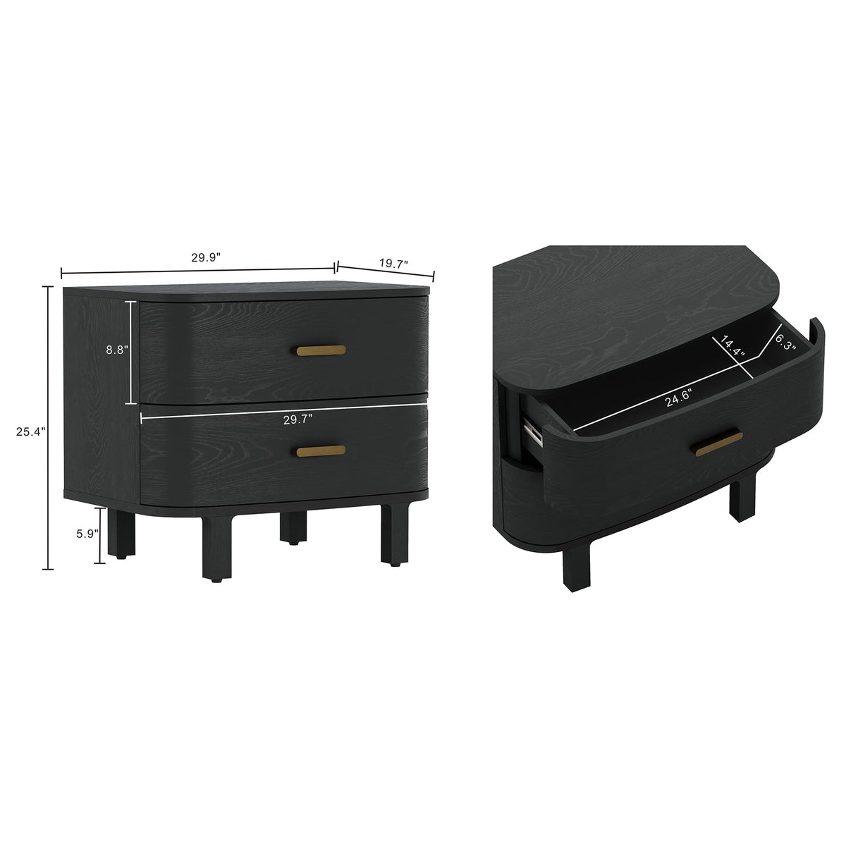 Solid Wood Nightstand with Two Soft-Close Drawers