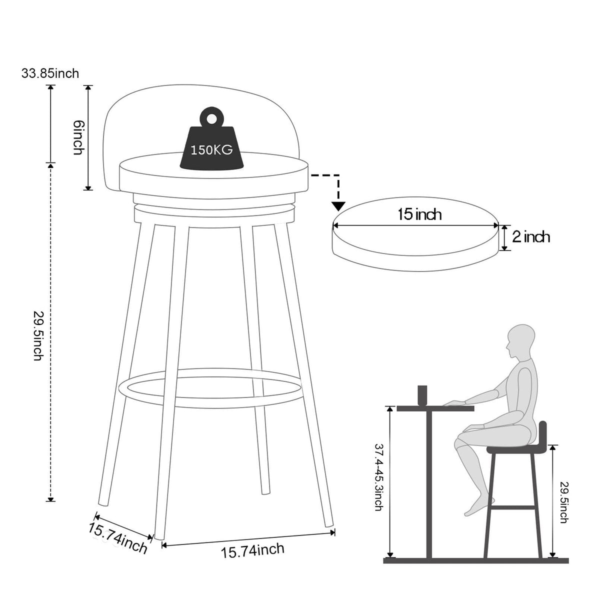 Velvet Swivel Bar Stools, 75 cm Seat Height